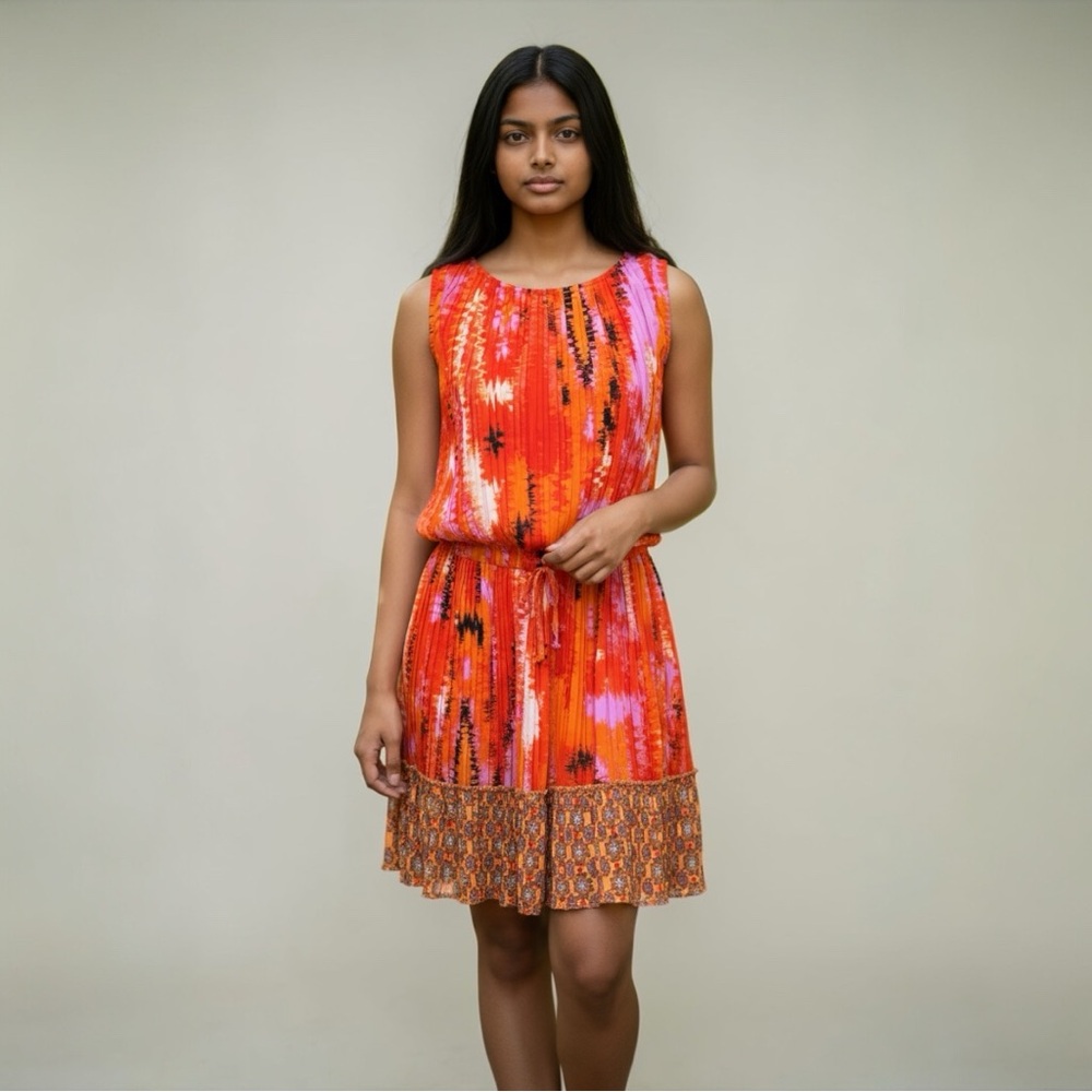 GB Girls Vibrant Orange and Pink Mini Dress